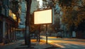 Empty Billboard on City Street at Night Royalty Free Stock Photo