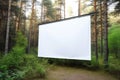Empty billboard. Layout. Empty banner in the forest. Outdoor billboard mockup, outdoor advertising poster against the