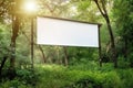 Empty billboard. Layout. Empty banner in the forest. Outdoor billboard mockup, outdoor advertising poster against the