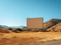 An empty billboard in the middle of a desert. Generative AI image. Royalty Free Stock Photo