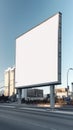 An empty billboard on the side of the road. AI generative image. Mockup.