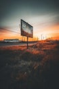 An empty billboard sitting in the middle of a field. Generative AI image. Royalty Free Stock Photo