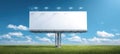 The empty billboard stands proudly against a bright blue sky and green grass. AI generated image Royalty Free Stock Photo