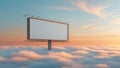 Blank Billboard Floating Above Soft Clouds at Heavenly Sunset Royalty Free Stock Photo