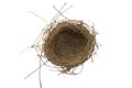 Empty bird nest isolated on white background top view. Clipping path Royalty Free Stock Photo
