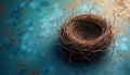 Empty bird nest rests on textured surface. Natural twigs create nest. Rustic, nature-inspired imagery. Suitable for nature theme Royalty Free Stock Photo