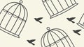Empty Birdcage Seamless Pattern, a Symbol of Freedom Vector Art. vector design Generative AI Royalty Free Stock Photo