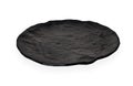 Empty black ceramic plate with rough texture, isolated on white background with clipping path, Side view Royalty Free Stock Photo