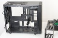 Empty black computer case, midi tower for micro ATX motherboard