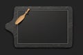 Empty black cutting board with spatula for menu and words, Generative AI