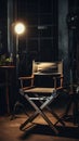 Empty black directors chair on filming set. Royalty Free Stock Photo