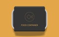 Empty Black Food Container with Label on Yellow Background. Isolated vector object. EPS 10 Royalty Free Stock Photo