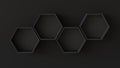 Empty black hexagons shelves on blank wall background. 3D rendering.