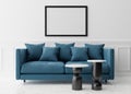 Empty black picture frame on white wall in modern living room. Mock up interior in classic style. Free space, copy space Royalty Free Stock Photo