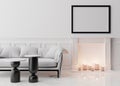 Empty black picture frame on white wall in modern living room. Mock up interior in classic style. Free space, copy space Royalty Free Stock Photo