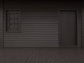 Empty black plank wall terrace 3d render with large floor space Royalty Free Stock Photo
