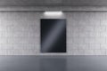 Empty black screen poster with reflections in concrete tile urban underground interior. Advertisement and commercial concept. Mock