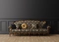 Empty black wall in classic living room. Mock up interior. Free space, copy space for your picture, text, or another Royalty Free Stock Photo