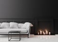 Empty black wall in modern living room. Mock up interior in classic style. Free space, copy space for your picture, text Royalty Free Stock Photo