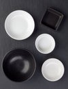 Empty black and white bowls