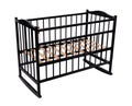 Empty black wooden baby furniture bed