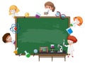 Empty blackboard with kids in scientist theme