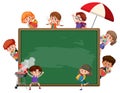 Empty blackboard with many children cartoon character Royalty Free Stock Photo