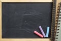Empty Blank Black Chalk board Background with wooden frame and n Royalty Free Stock Photo