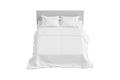 Empty blank Double bed with white bedding isolated