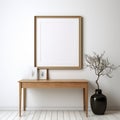 Minimalist Wooden Bench With Vase In Empty Room