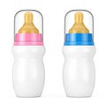 Empty Blank Pink and Blue Baby Milk Bottles with Cap and Pacifier Mock Up. 3d Rendering Royalty Free Stock Photo