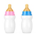 Empty Blank Pink and Blue Baby Milk Bottles with Pacifier Mock Up. 3d Rendering Royalty Free Stock Photo