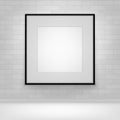 Empty Blank White Mock Up Poster Picture Black Frame on Brick all with Floor Front View Royalty Free Stock Photo