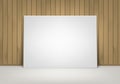 Empty Blank White Mock Up Poster Picture Frame Standing on Floor with Brown Sienna Wooden Wall Front View Royalty Free Stock Photo