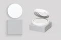 Empty blank white open face powder container with box packaging mockup