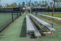 Empty bleachers at the tennis courts closeup