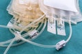 Empty blood bags at a hospital table