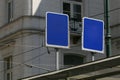 Empty blue bus stop signs, Royalty Free Stock Photo