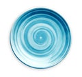 Empty blue ceramic plate with spiral pattern in watercolor styles, View from above isolated on white background with clipping path