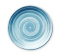 Empty blue ceramic plate with spiral pattern in watercolor styles, View from above isolated on white background with clipping path Royalty Free Stock Photo