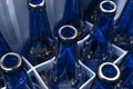 Empty blue glass beer bottles in the box Royalty Free Stock Photo