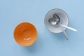 Empty blue and orange breakfast or dessert bowls Royalty Free Stock Photo