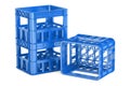 empty blue plastic storage boxes, crates for bottles. 3D rendering Royalty Free Stock Photo