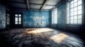 Empty blue room, Blue textured wall and wood floor. Free space for text