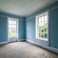 Empty blue room with large white window Royalty Free Stock Photo