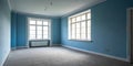 Empty blue room with large white window Royalty Free Stock Photo