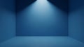 Empty blue room with a single spotlight illuminating the center of the wall and floor Keywords: blue room, empty Royalty Free Stock Photo