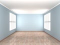 Empty blue Room with two windows