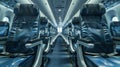 Empty blue seats in an airplane cabin are ready for passengers to arrive Royalty Free Stock Photo