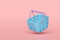 Empty blue shopping carts or basket isolated on pink background. 3d illustration render Royalty Free Stock Photo